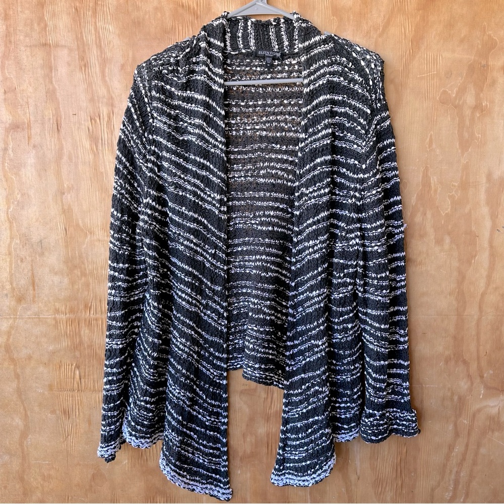 Eileen Fisher Cotton Black and White knit Open Front Cardigan